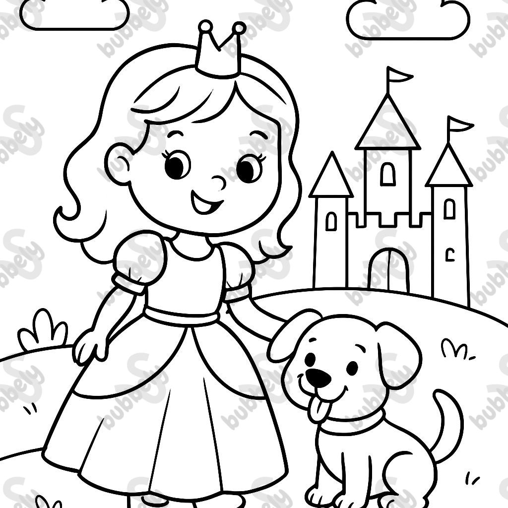 Princess with dog and castle