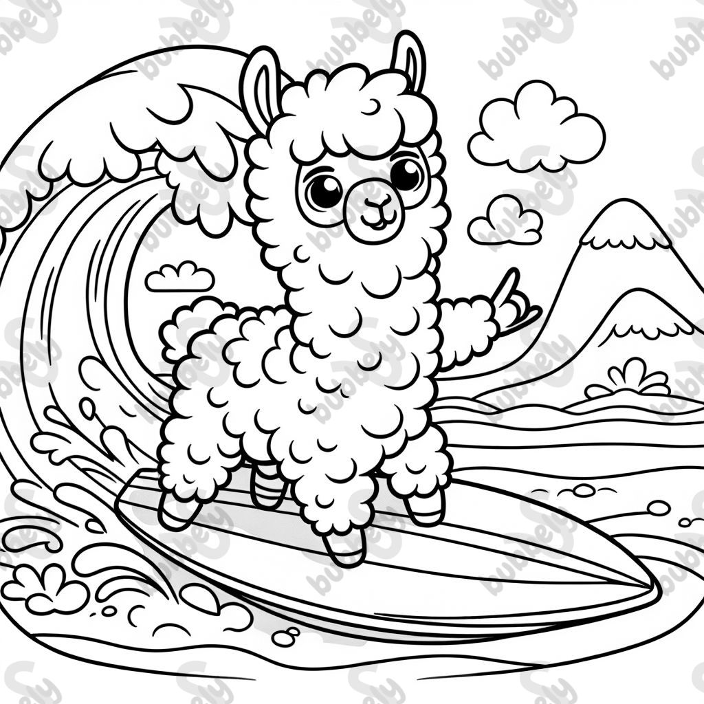 ein surfendes Alpaka