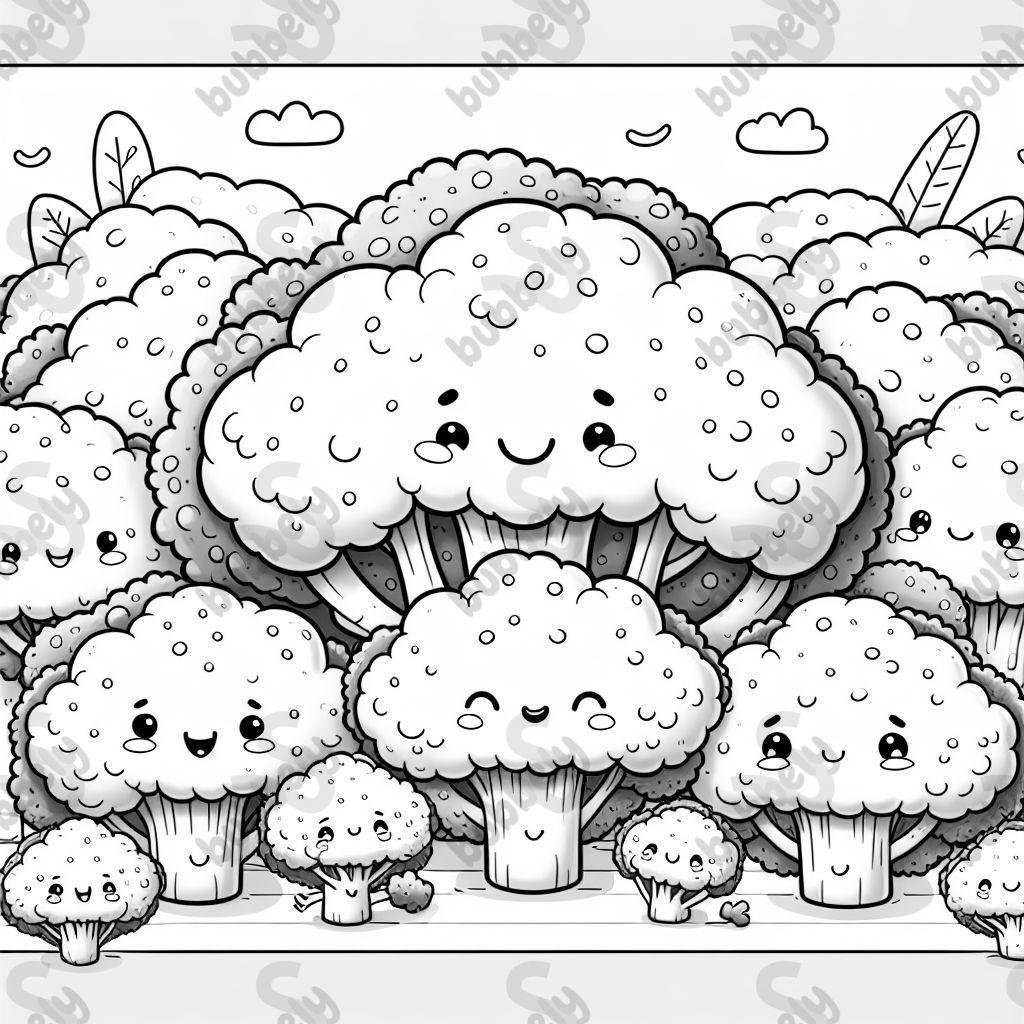 cute broccoli with smiling faces