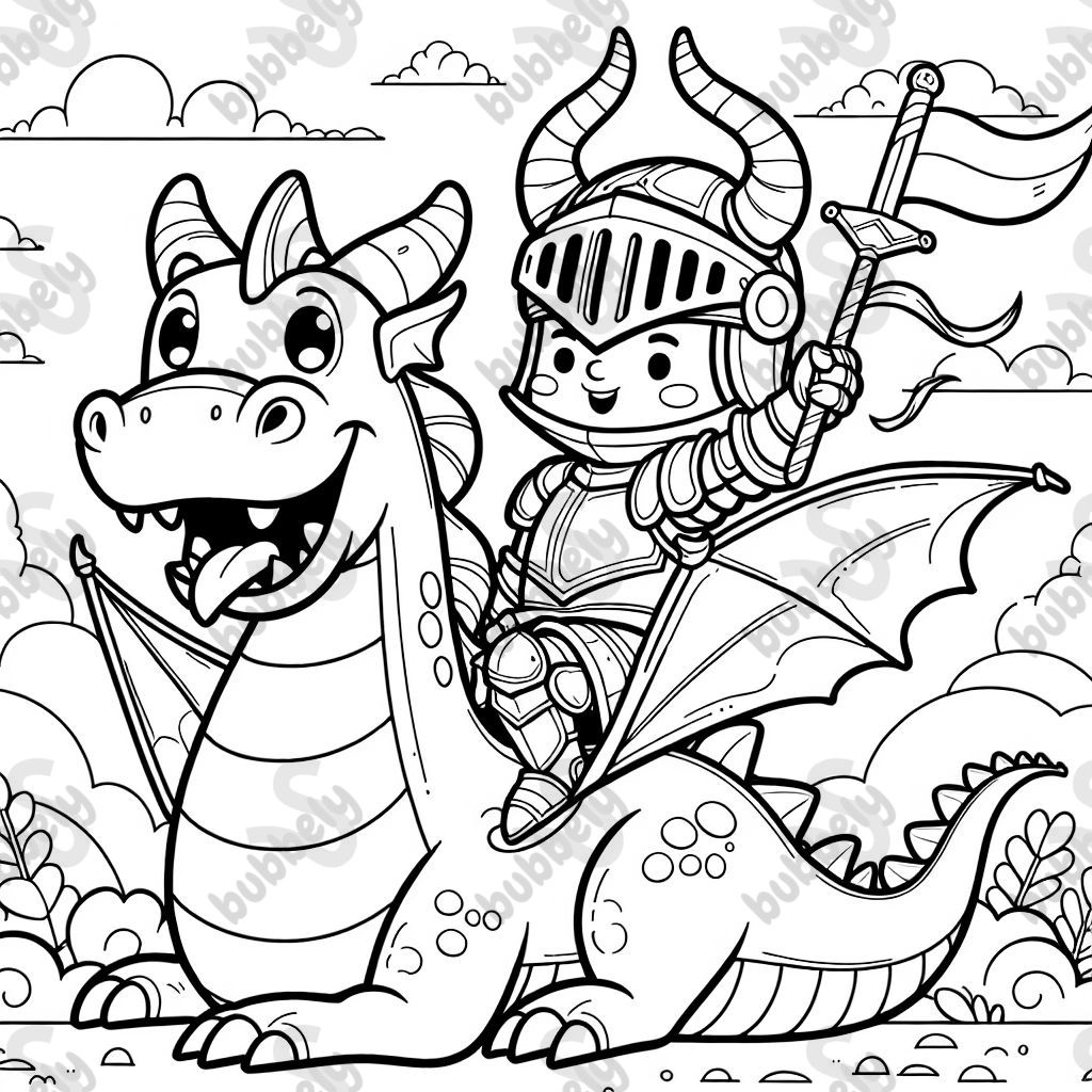 einen Drachen mit großen Hörner und einen bösen Blick, auf dem ein Ritter mit einer Rüstung reitet einen Drachen mit großen Hörner und einen bösen Blick, auf dem ein Ritter mit einer Rüstung reitet