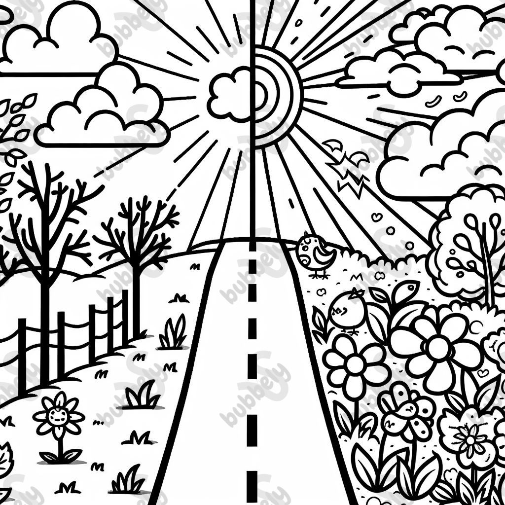 a road going from fear to happiness