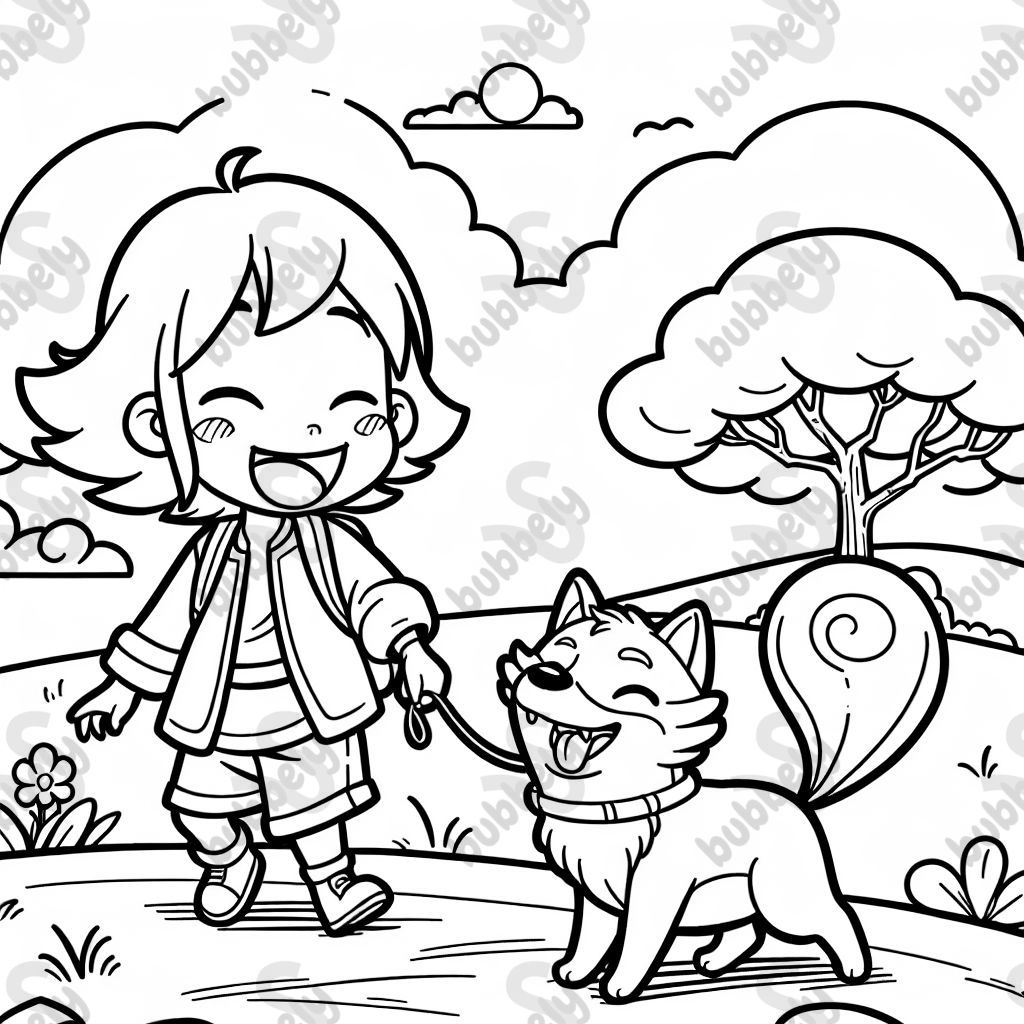 happy playful animal and a 12 years old girl