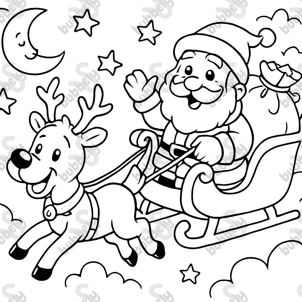 Santa riding in his sleigh with his reindeer pulling the sleigh. Santa riding in his sleigh with his reindeer pulling the sleigh.