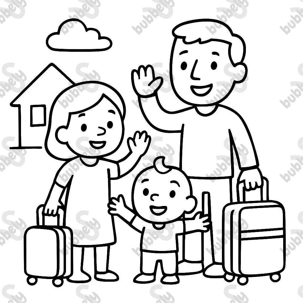 Une maman courte et un papa grand partant en voyage avec des valises. Une maman courte et un papa grand partant en voyage avec des valises.