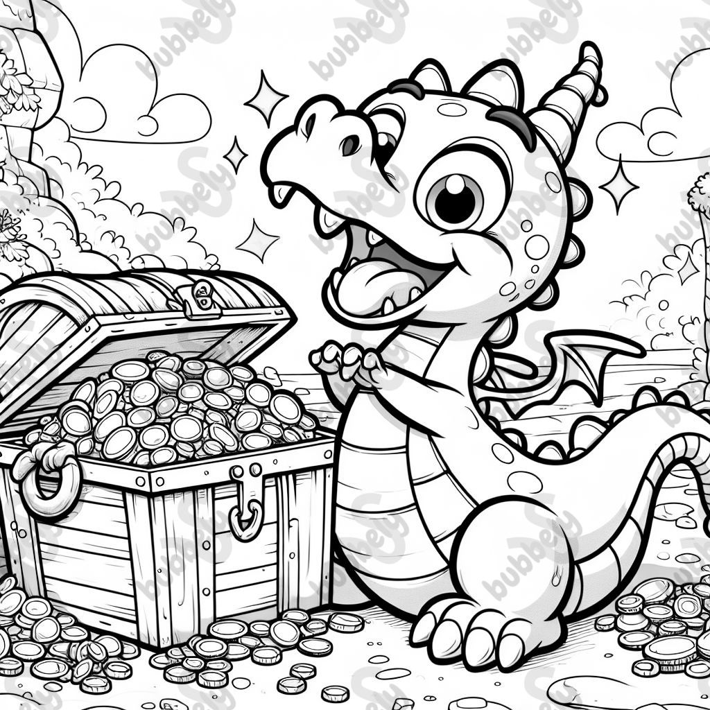 Ein böser Drache mit gefüllter schatztruhe. Ohne Hintergrund 