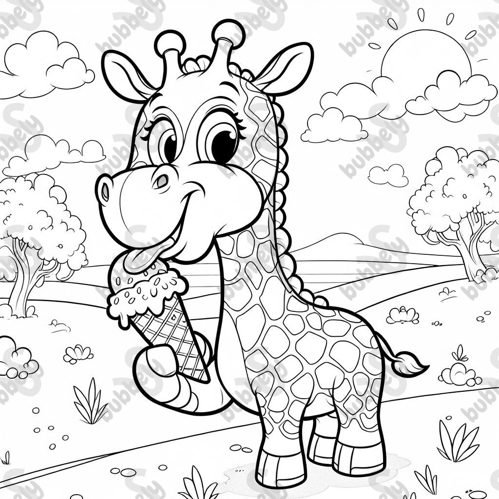 a giraffe eating an ice cream cone