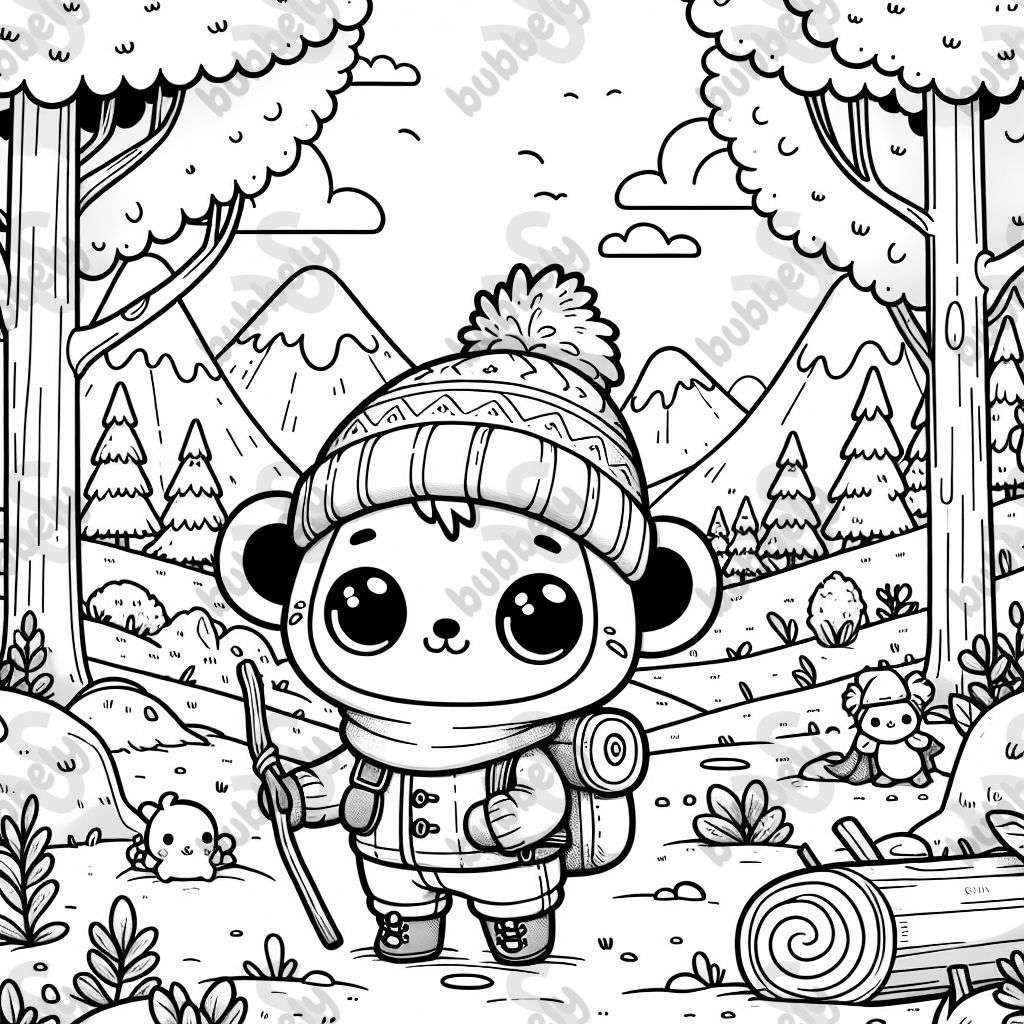 eine kleine, niedliche Kreatur, die wie ein Abenteurer aussieht, mit einem Rucksack und einer gemütlichen Kleidung, inmitten eines Waldes eine kleine, niedliche Kreatur, die wie ein Abenteurer aussieht, mit einem Rucksack und einer gemütlichen Kleidung, inmitten eines Waldes