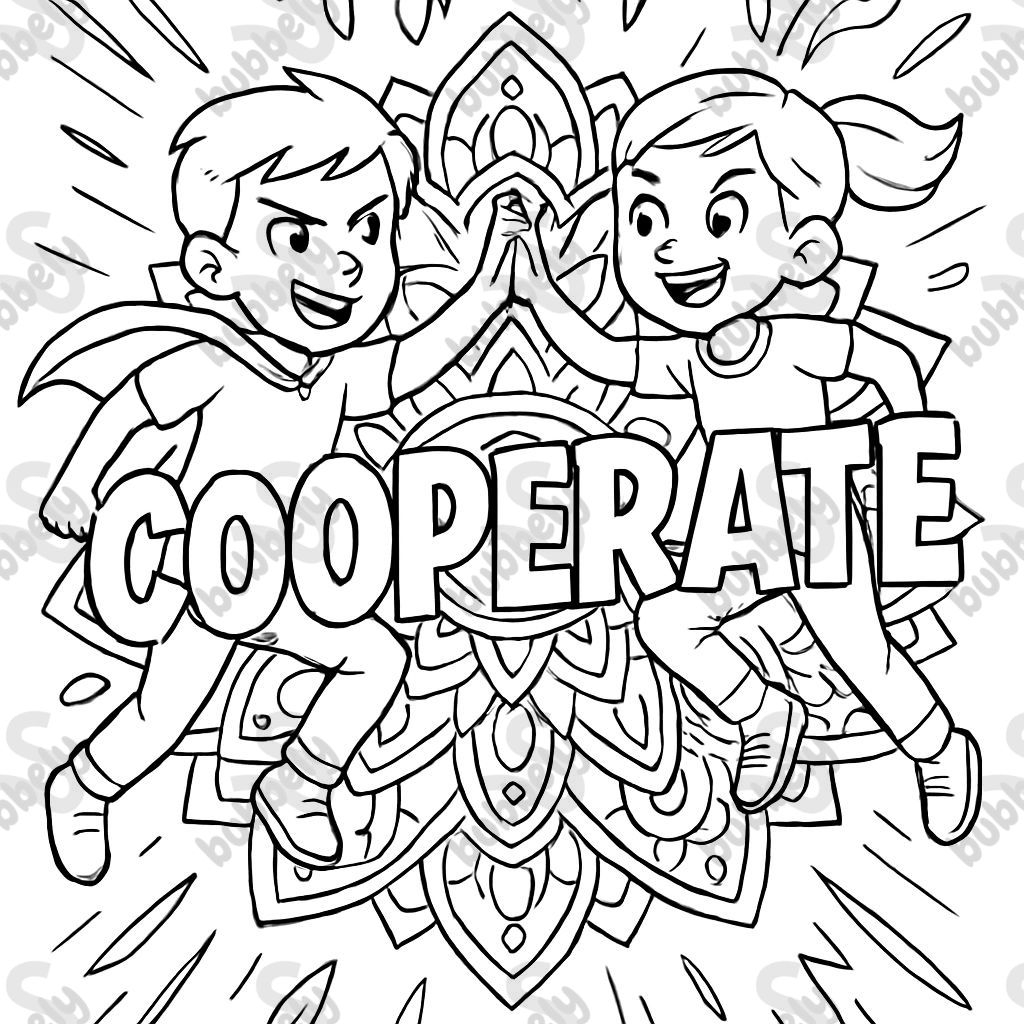 the word cooperate in a mandala coloring page