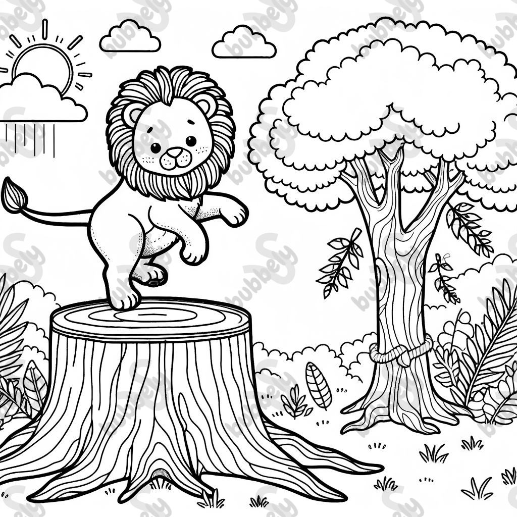 Einen Löwen, der auf einem Baumstamm balanciert