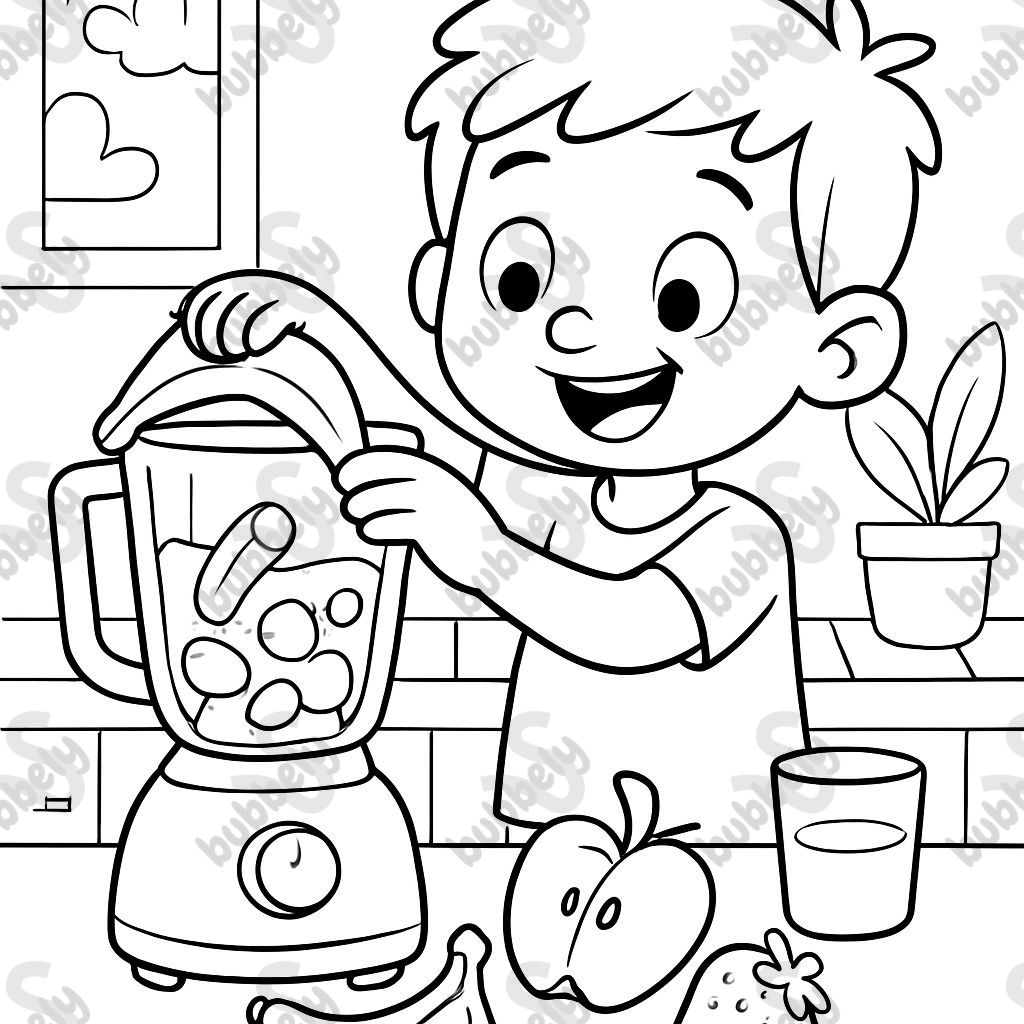 A kid making a smoothie in a blender