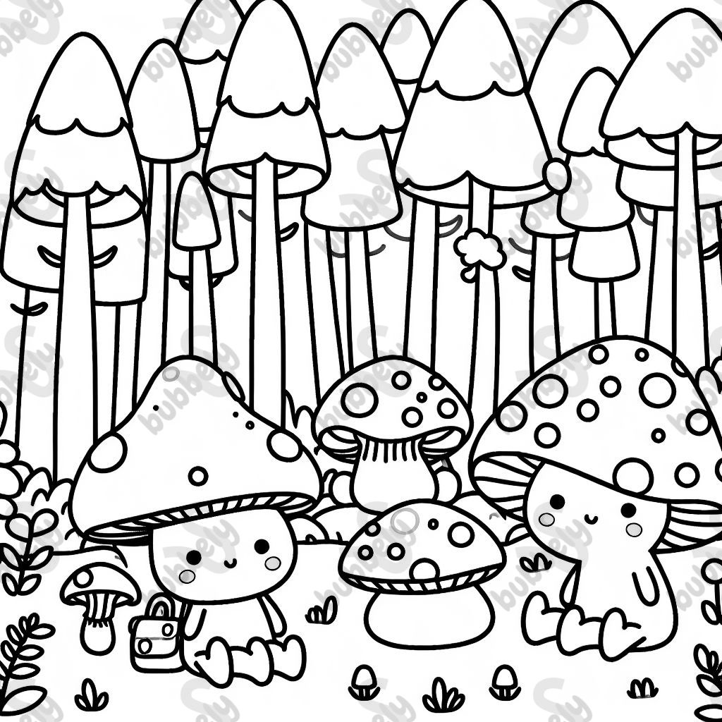 mushroom people in the forest