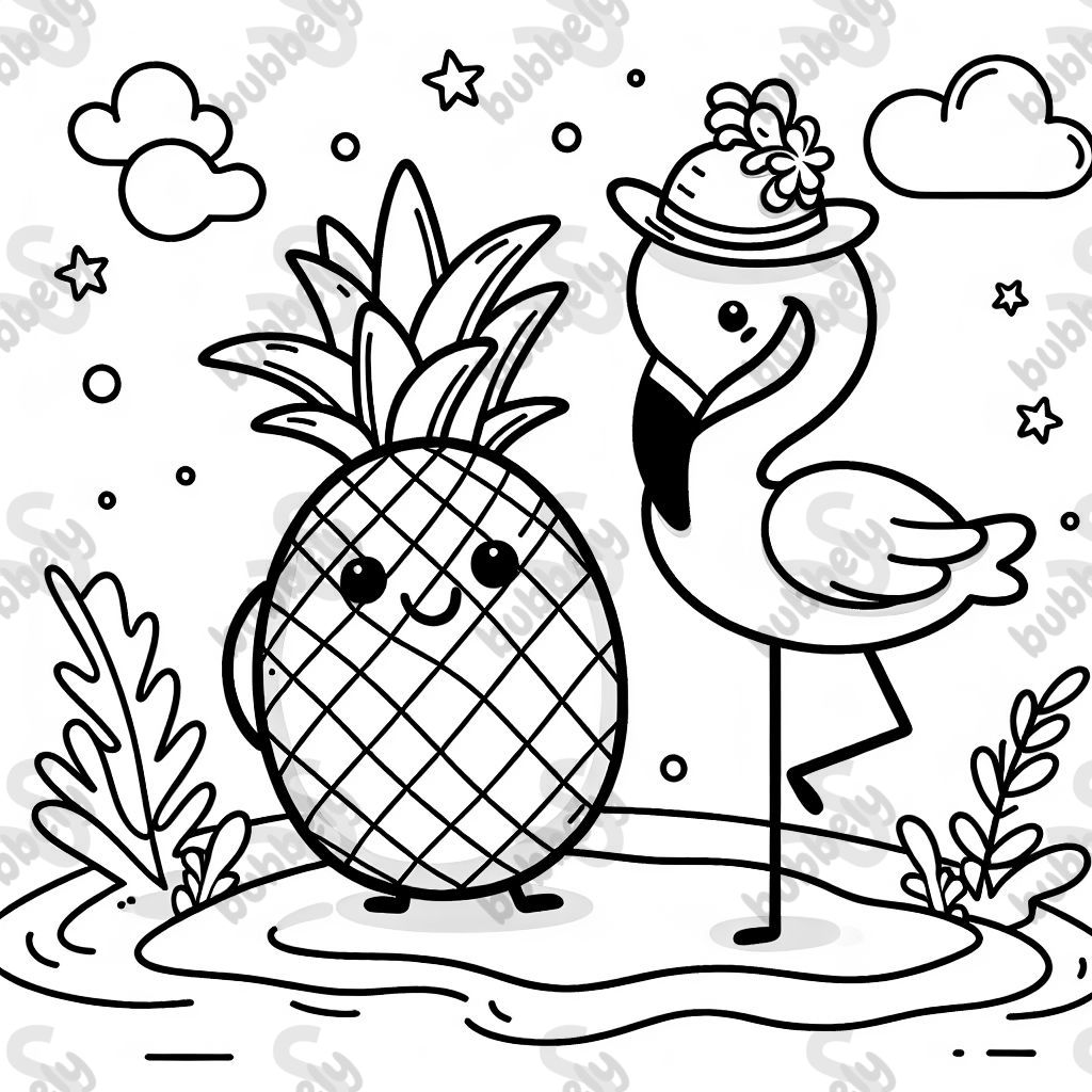 un ananas avec un chapeau de flamant rose