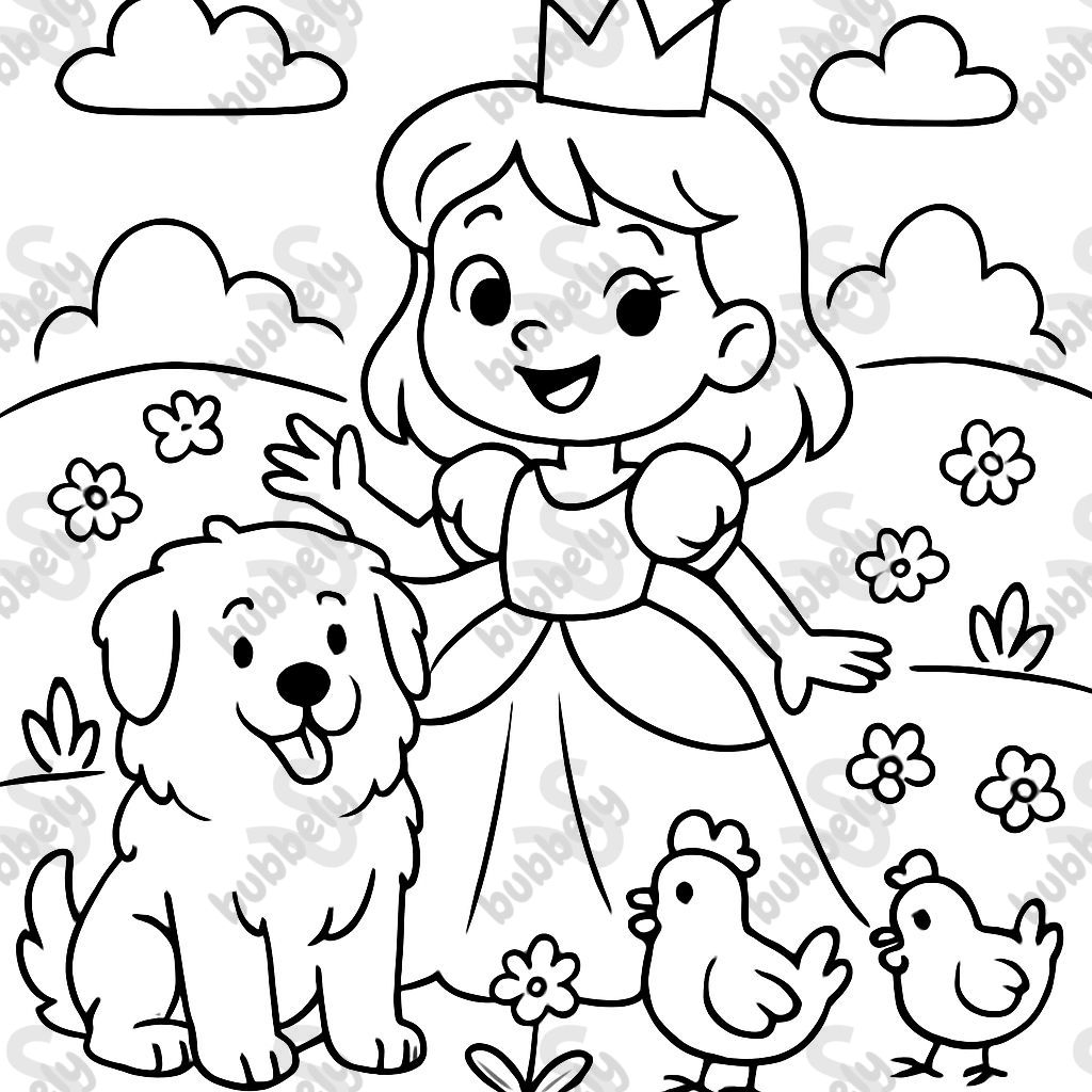 Princess with her Great Pyrenees, chickens, and flowers Princess with her Great Pyrenees, chickens, and flowers
