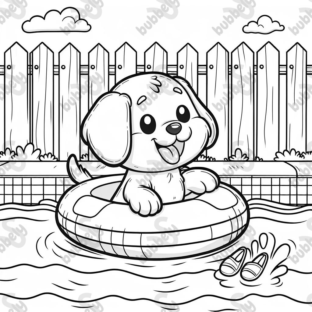 einen Welpen im Schwimmreifen, der im Schwimmbad ist und schwimmt.