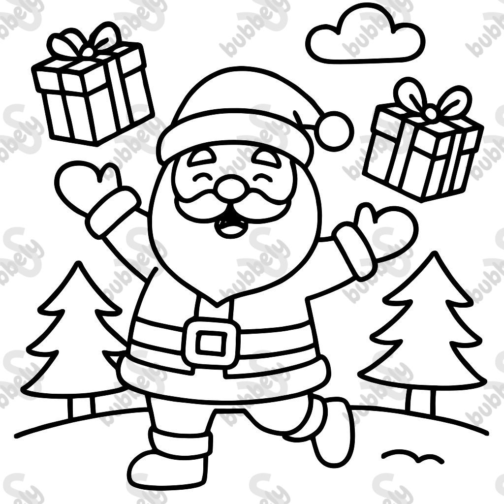 Weihnachtsmann jubelt mit Geschenken wirft