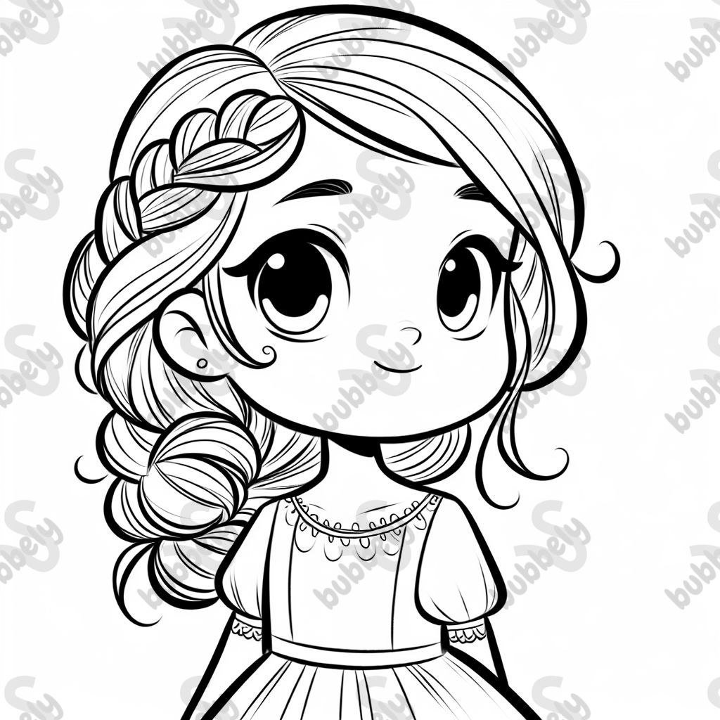 A little delicate girl with shoulder-length hair and an upward side braid.