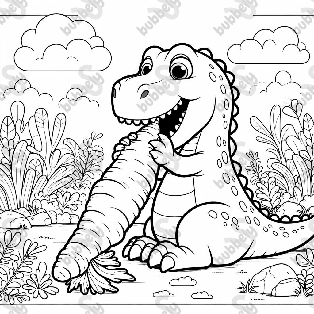 Dinosaur eating carrot