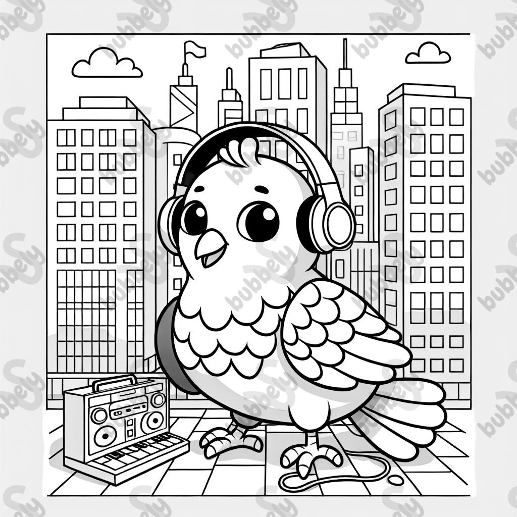 eine Stadttaube mit Kopfhörern