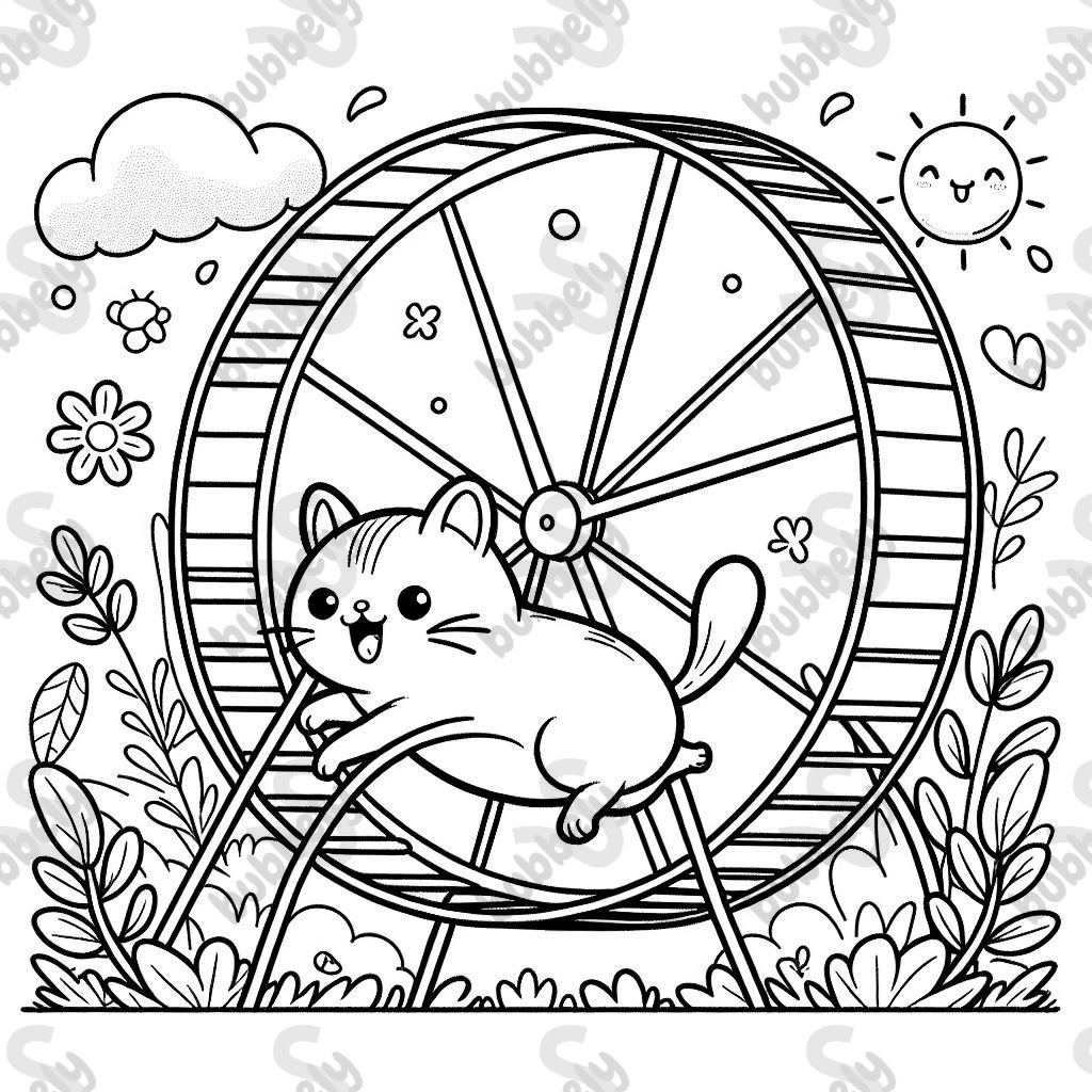A cat riding a running wheel