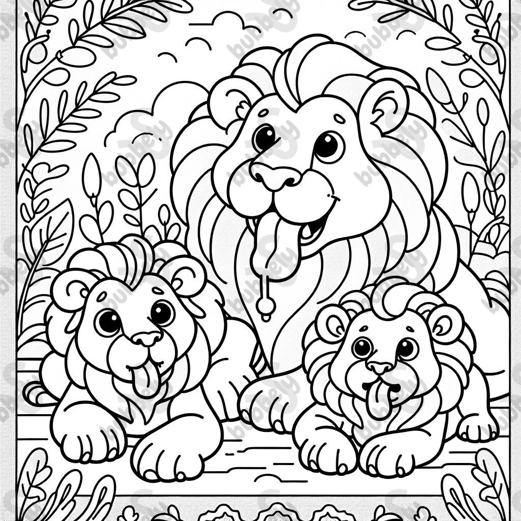 A family of lions sticking their tongues out. Perfect for kids to color.
