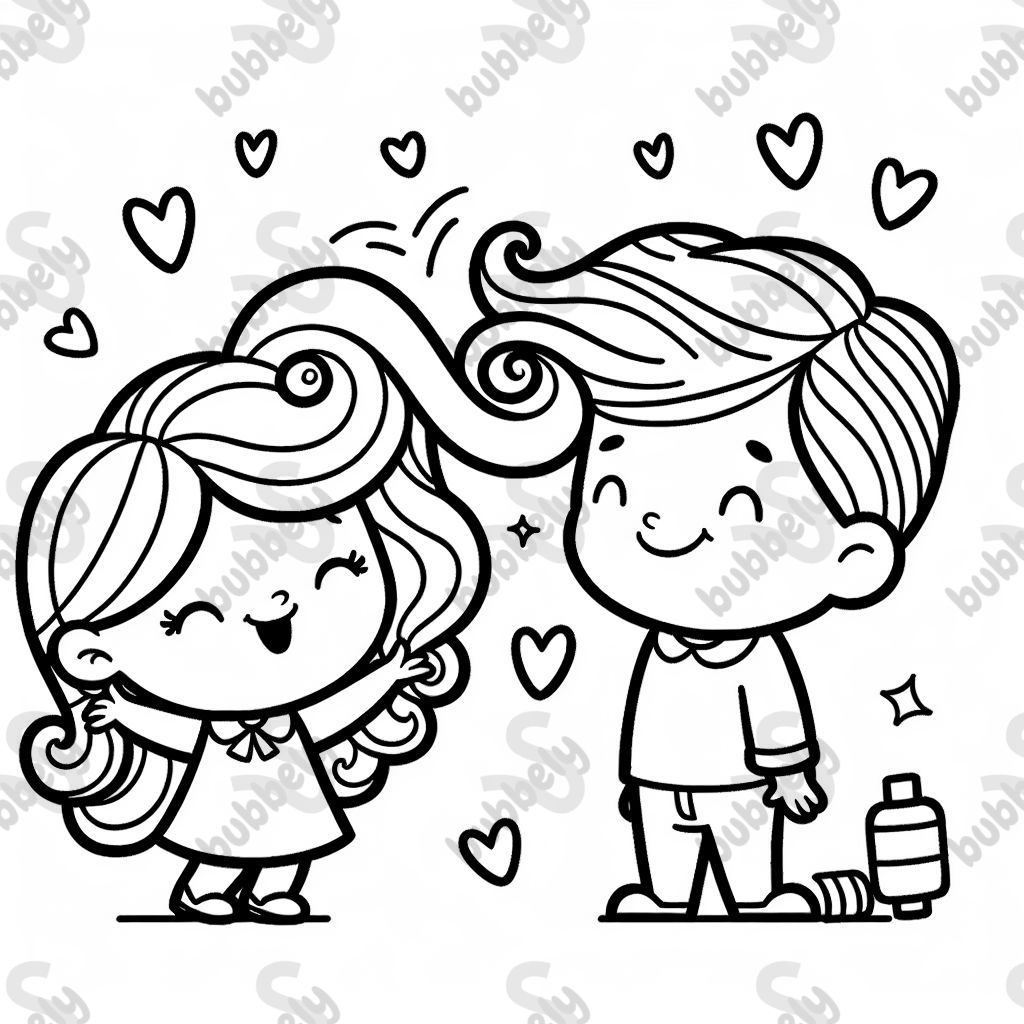 Love is in the hair - a creative coloring page that shines in vibrant colors.