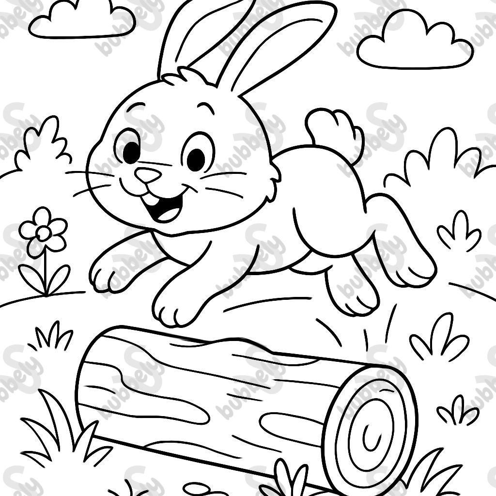 un lapin sautant par-dessus une bûche