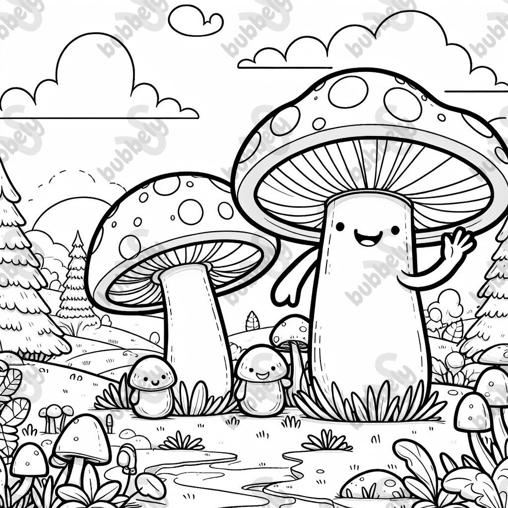 Landscape with giant mushrooms