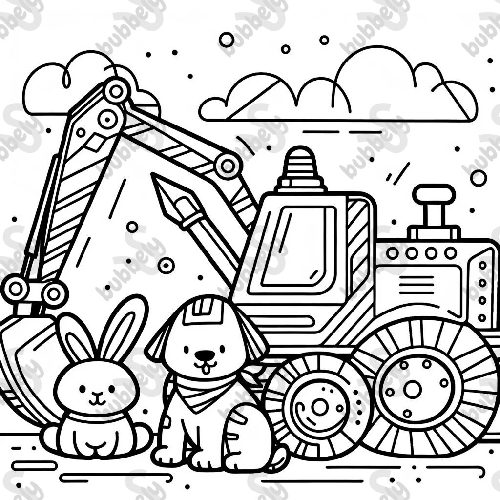 A digger with a dog and a rabbit. Generally very easy to color. Very abstract. A digger with a dog and a rabbit. Generally very easy to color. Very abstract.