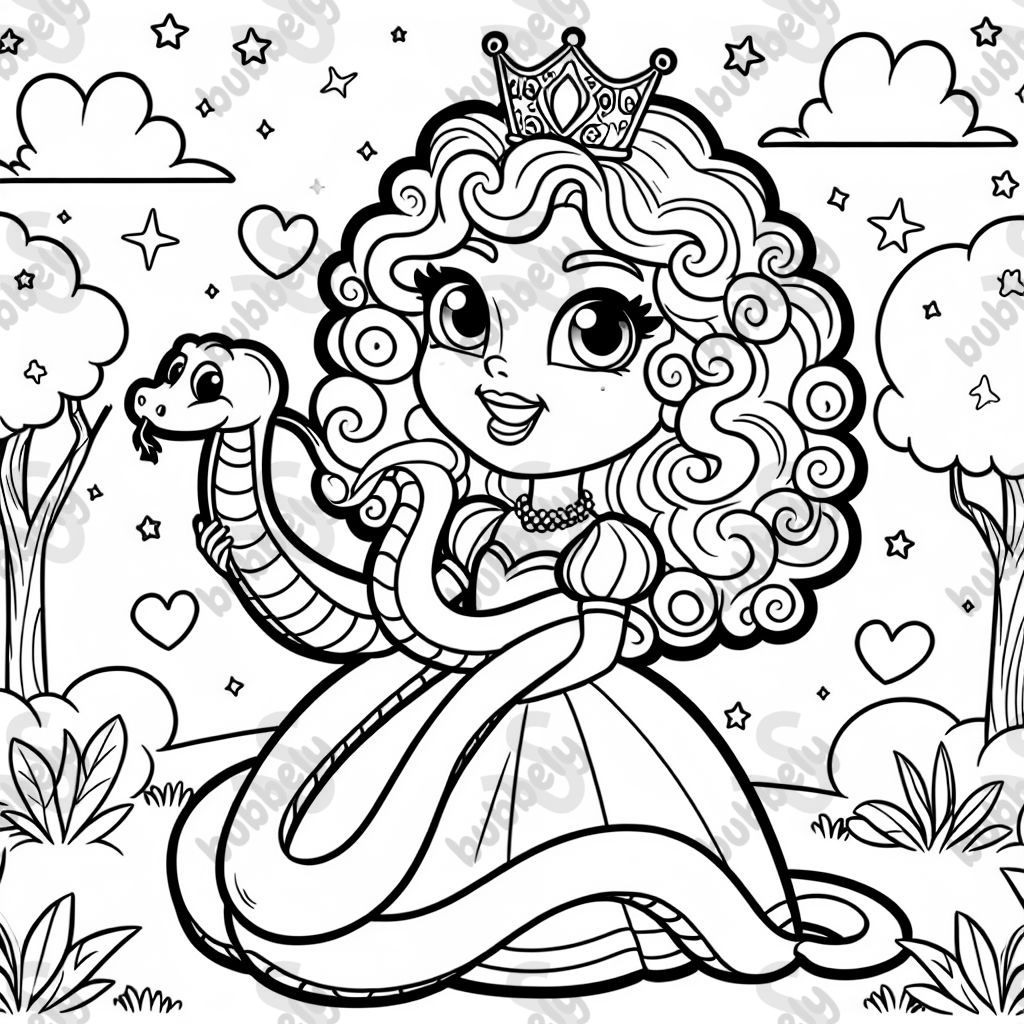 Princess curly hair holding a boa constrictor Princess curly hair holding a boa constrictor