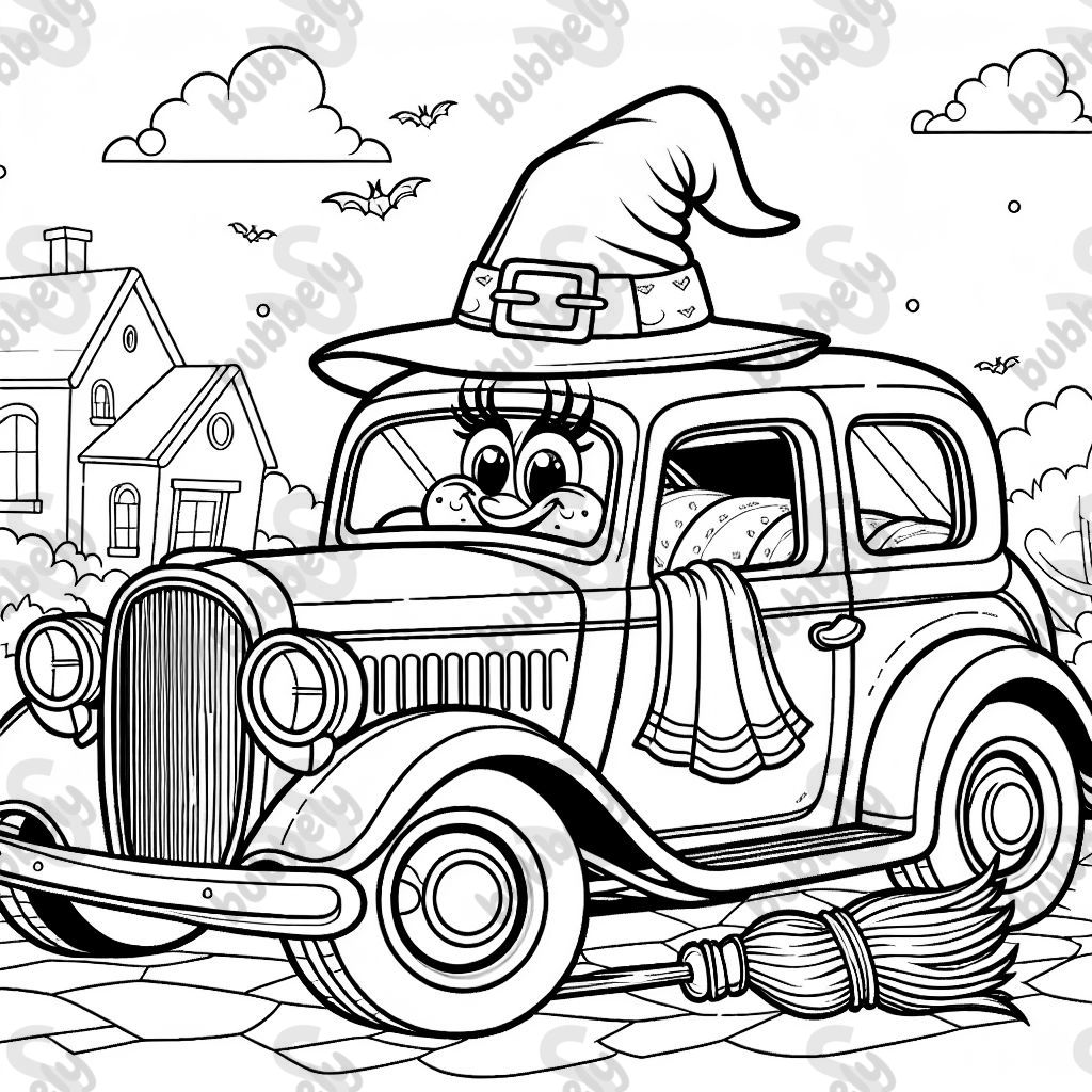 Old Car wearing a witch costume