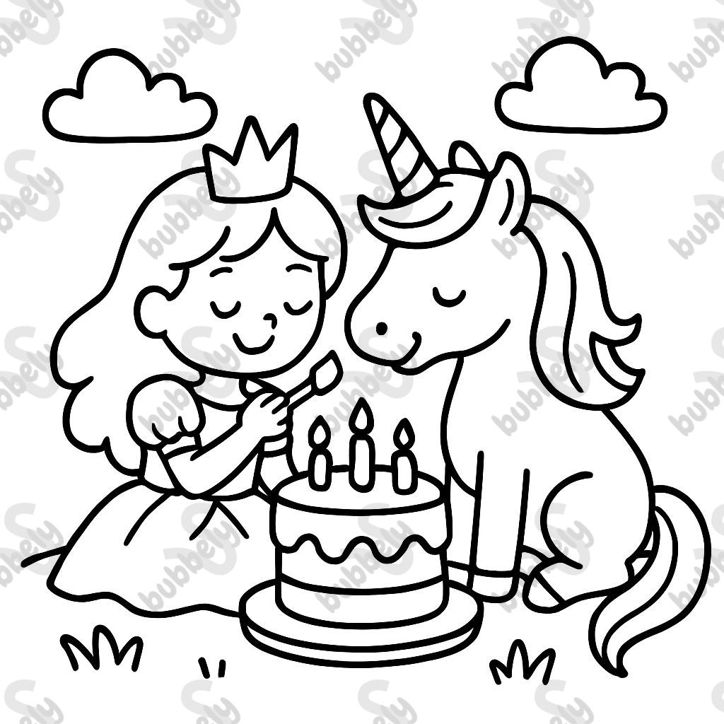 princess and unicorn eating cake