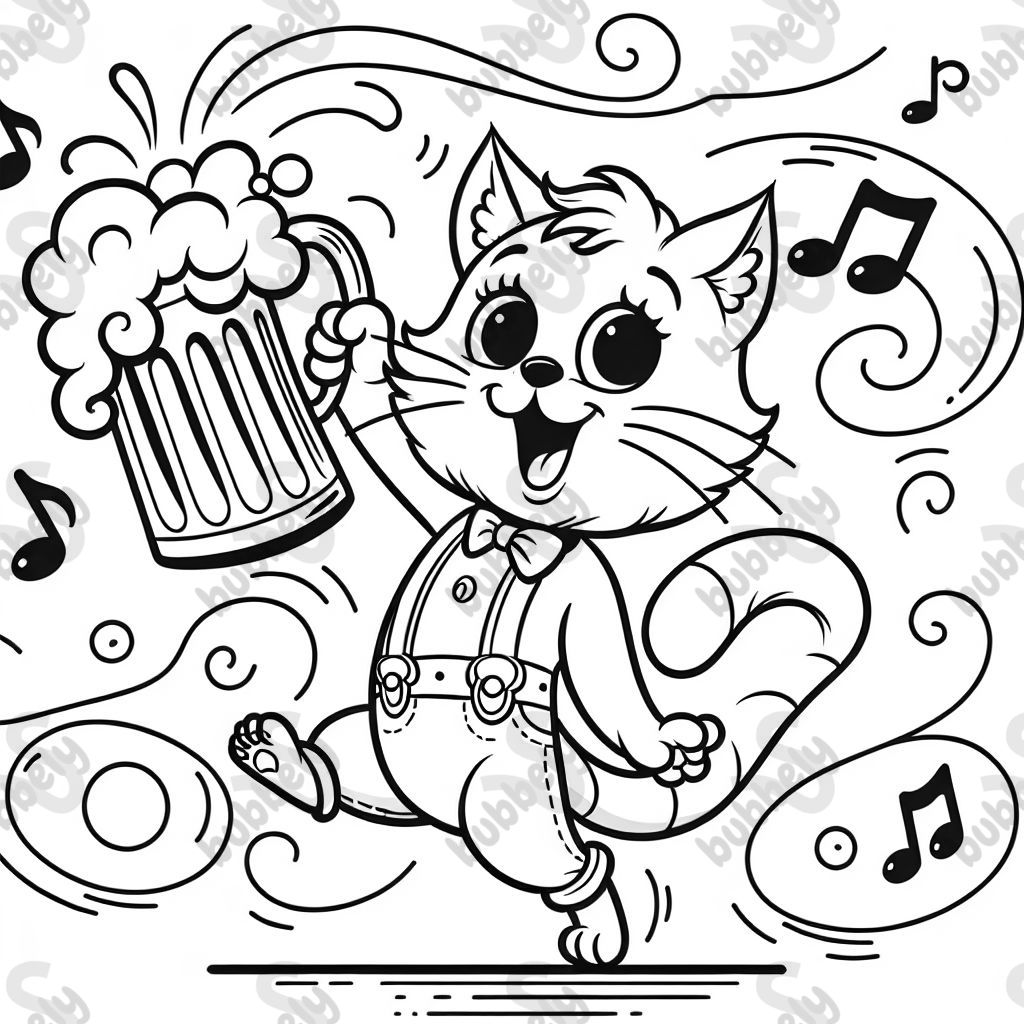 eine tanzende Katze mit Bierkrug