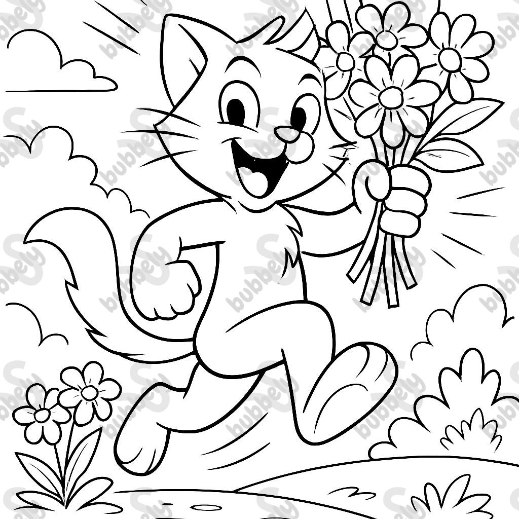a cat picking a bouquet of flowers.