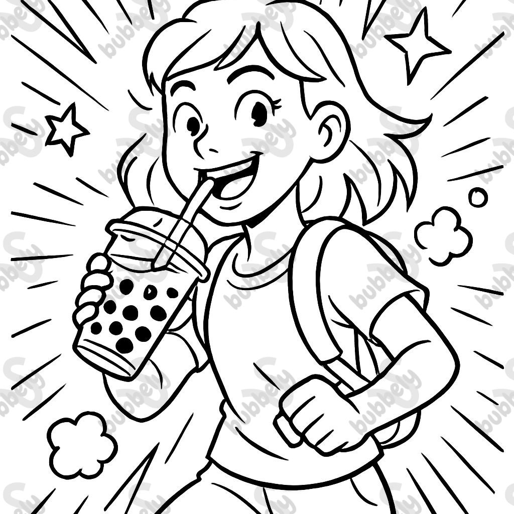a girl with a bubble tea in hand