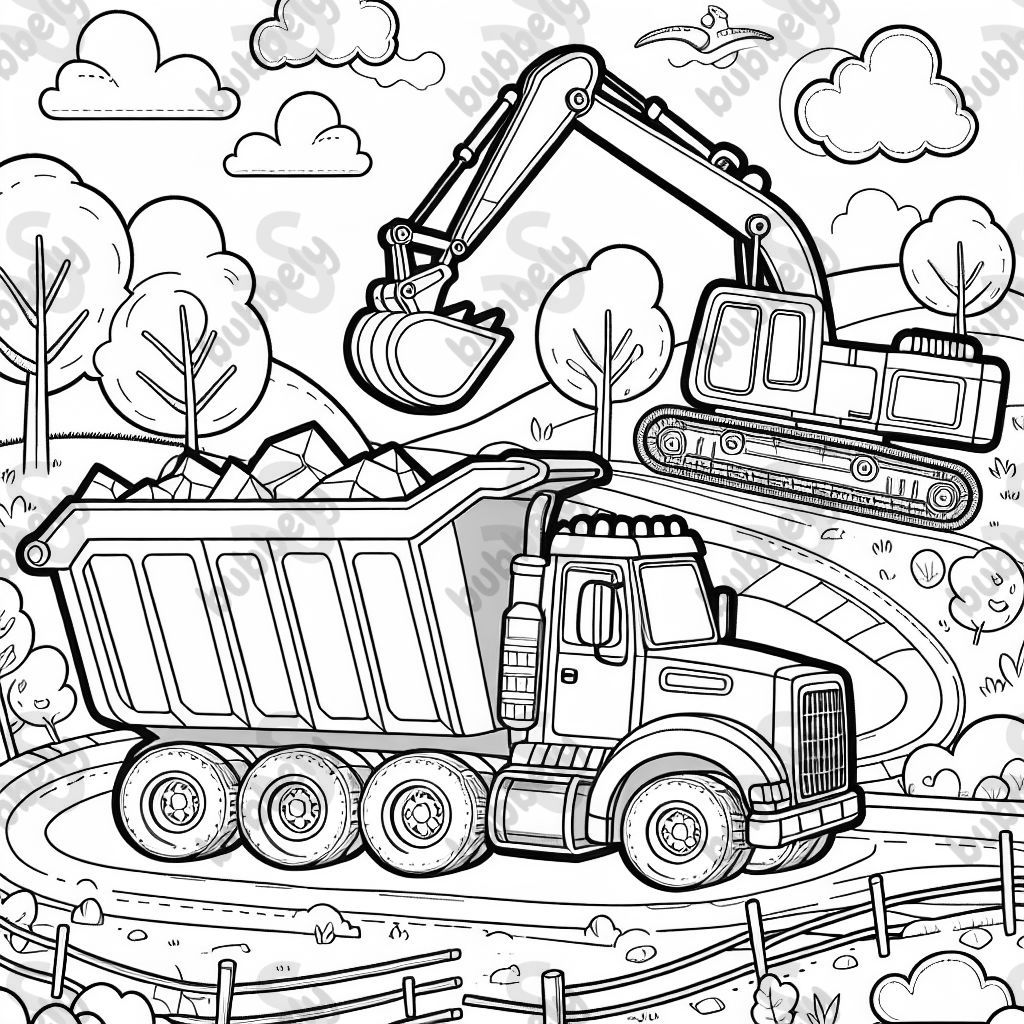 Kipplaster und Bagger arbeiten