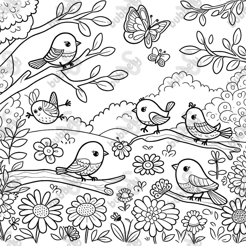 Oiseaux dans un jardin
