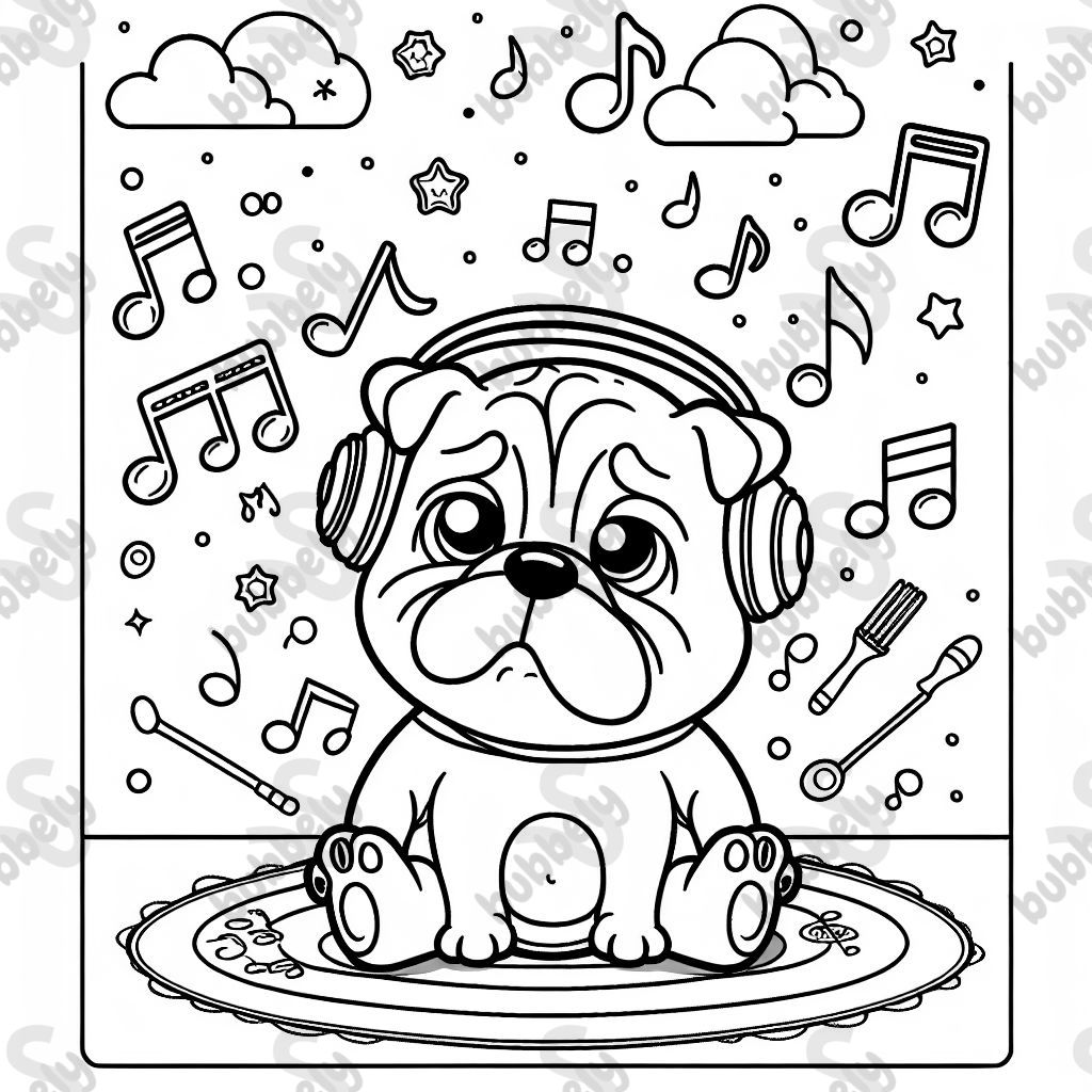 Bulldog listening to music