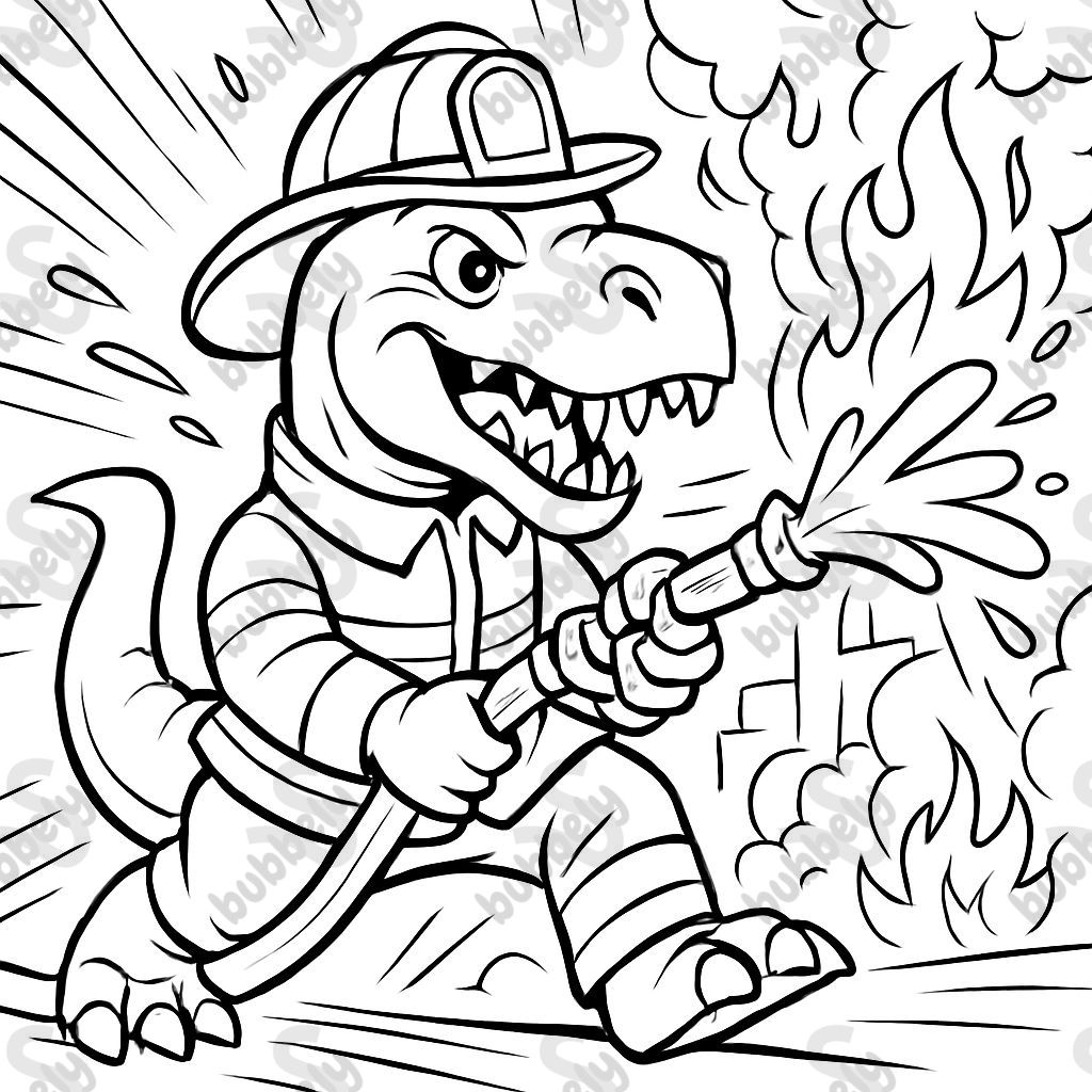 a dinosaur as a firefighter