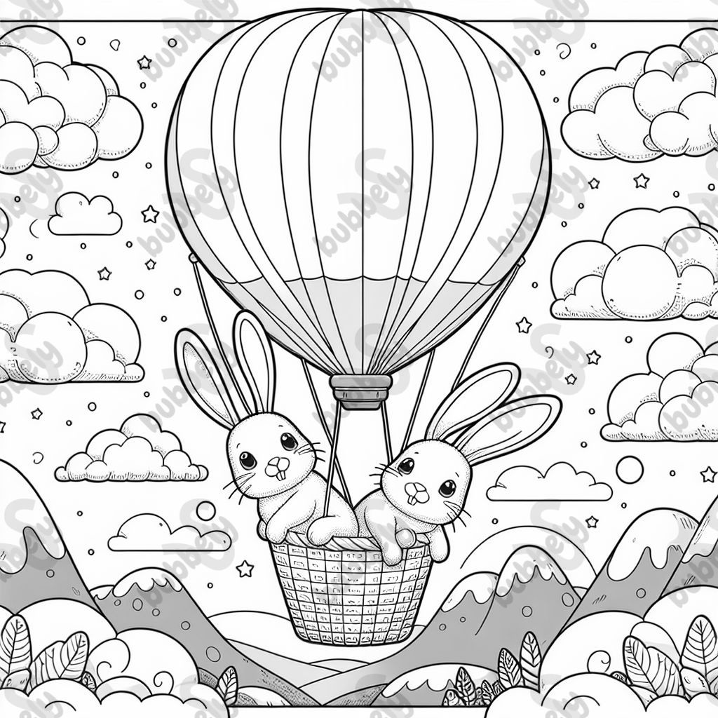 2 rabbits in a hot air balloon