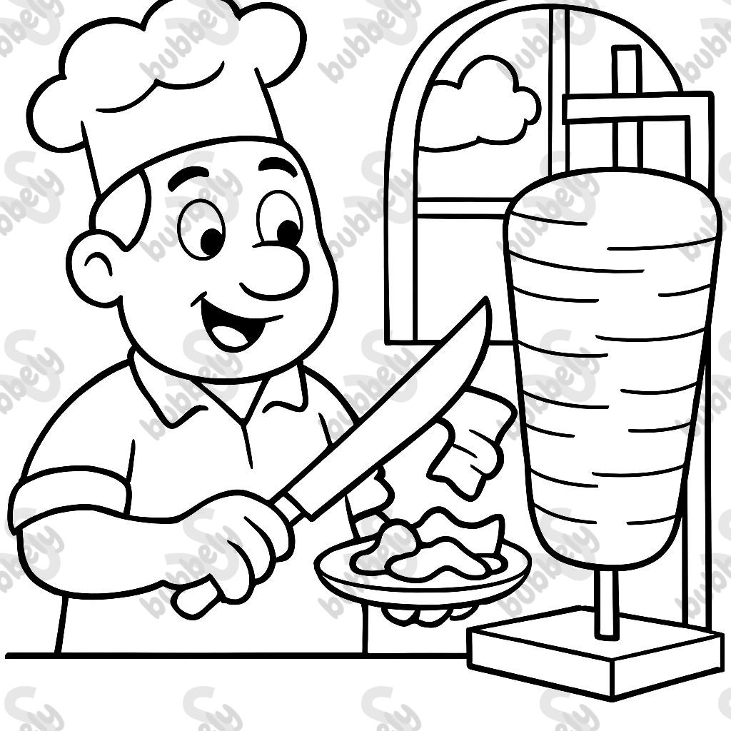 A man cutting meat from the döner kebab rotisserie