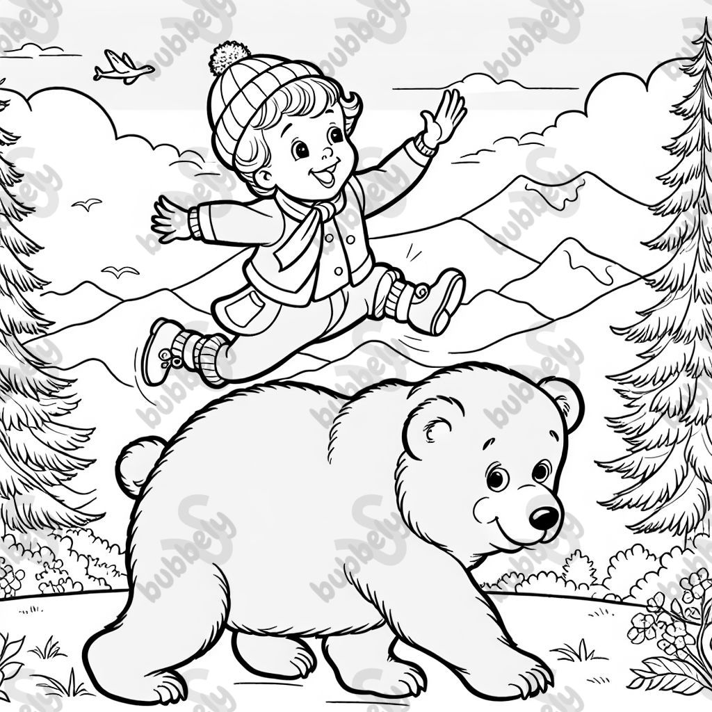 A child jumping on a bear