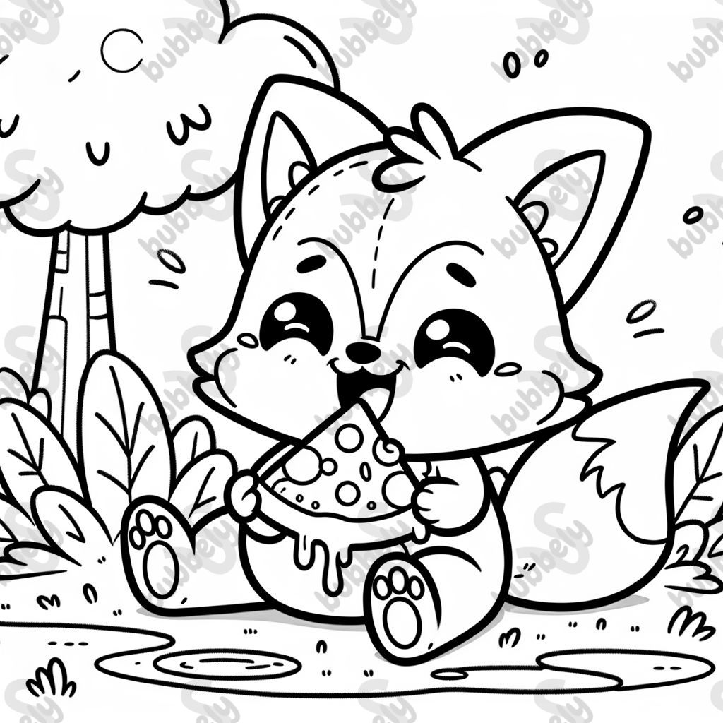 A cute baby fox eating pizza