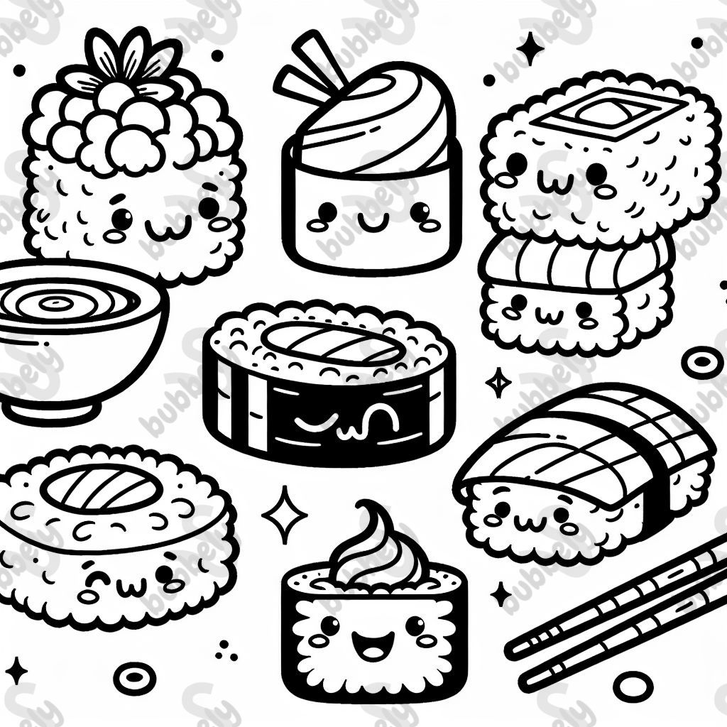 sushi mit süßen gesichtern