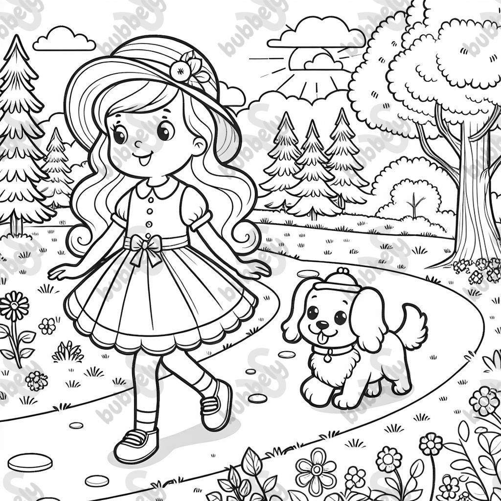 Mädchen geht mit süßem Hund spazieren