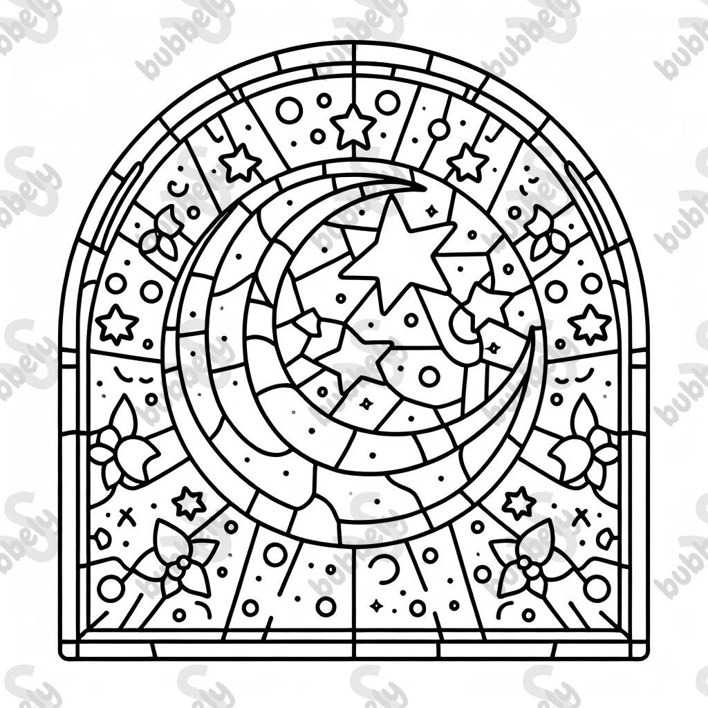 moon and stars in stained glass window