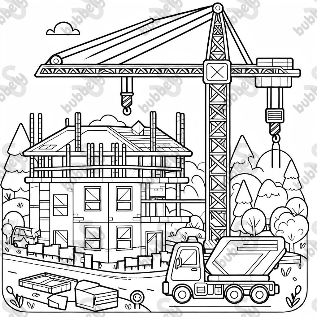 Grue avec chantier de maison Grue avec chantier de maison