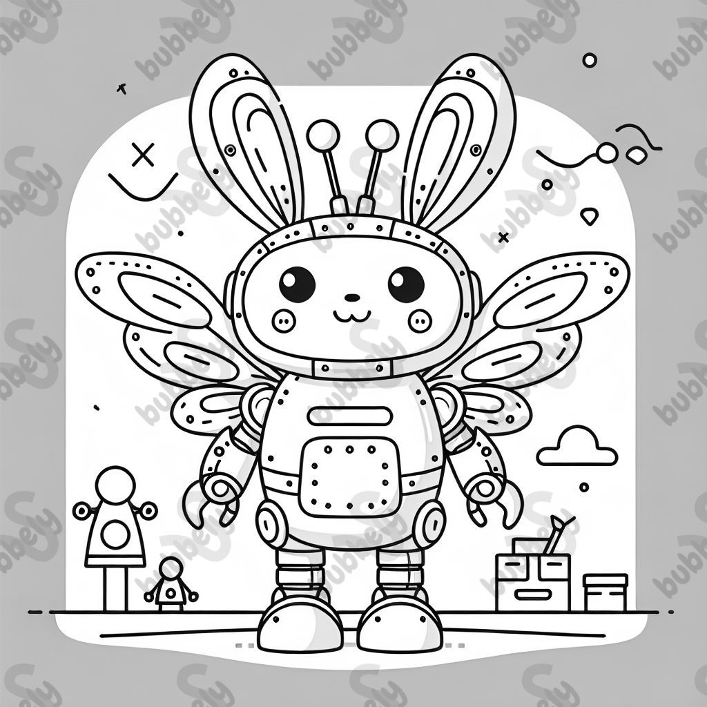 a robot Easter bunny with two wings