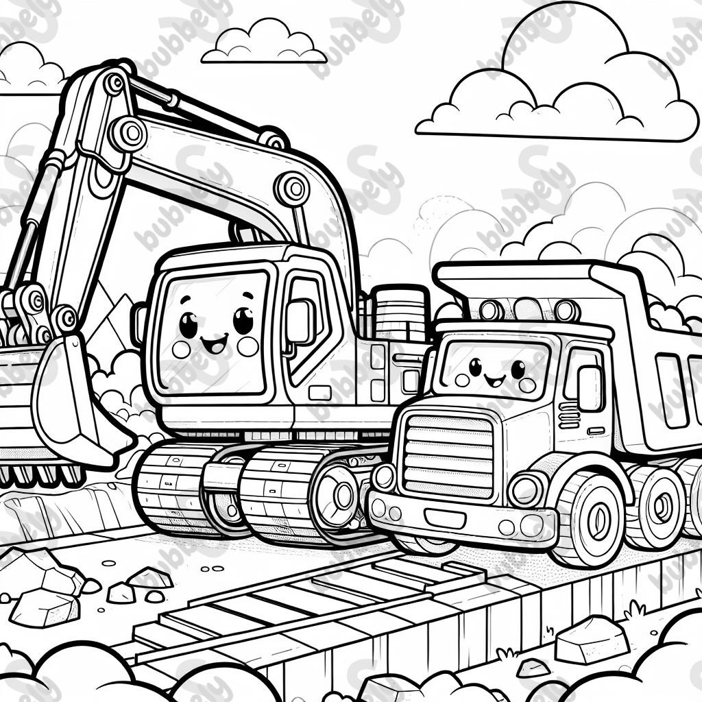 Excavator and dump truck 