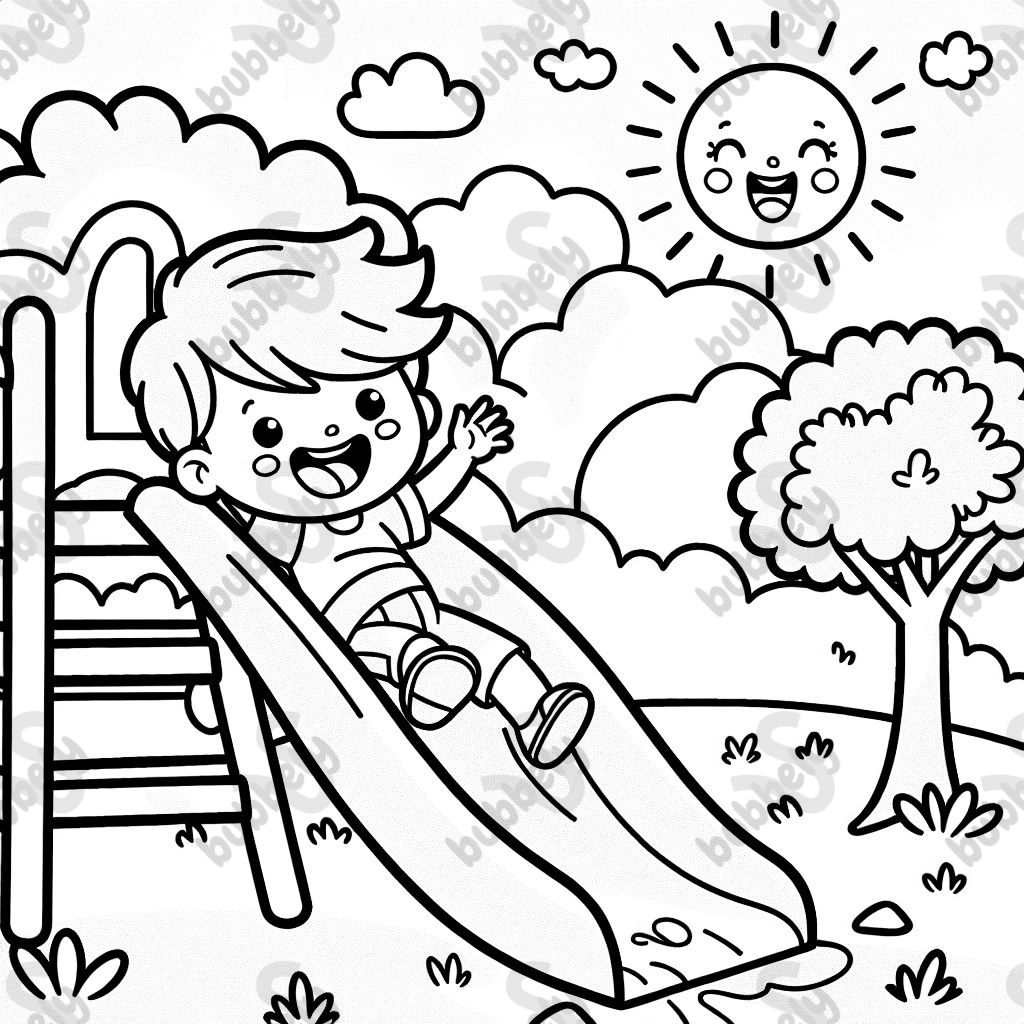 a toddler going down a slide