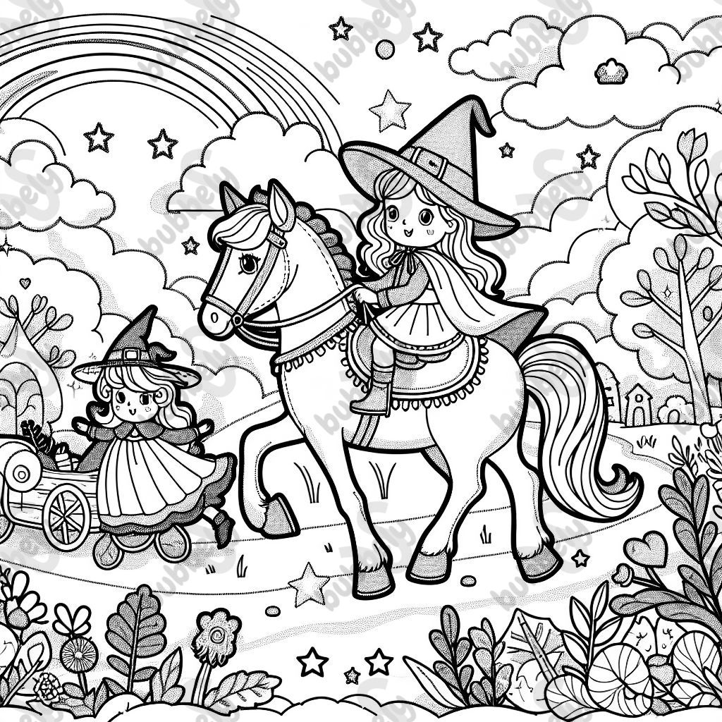 Eine Hexe auf einem Pfers